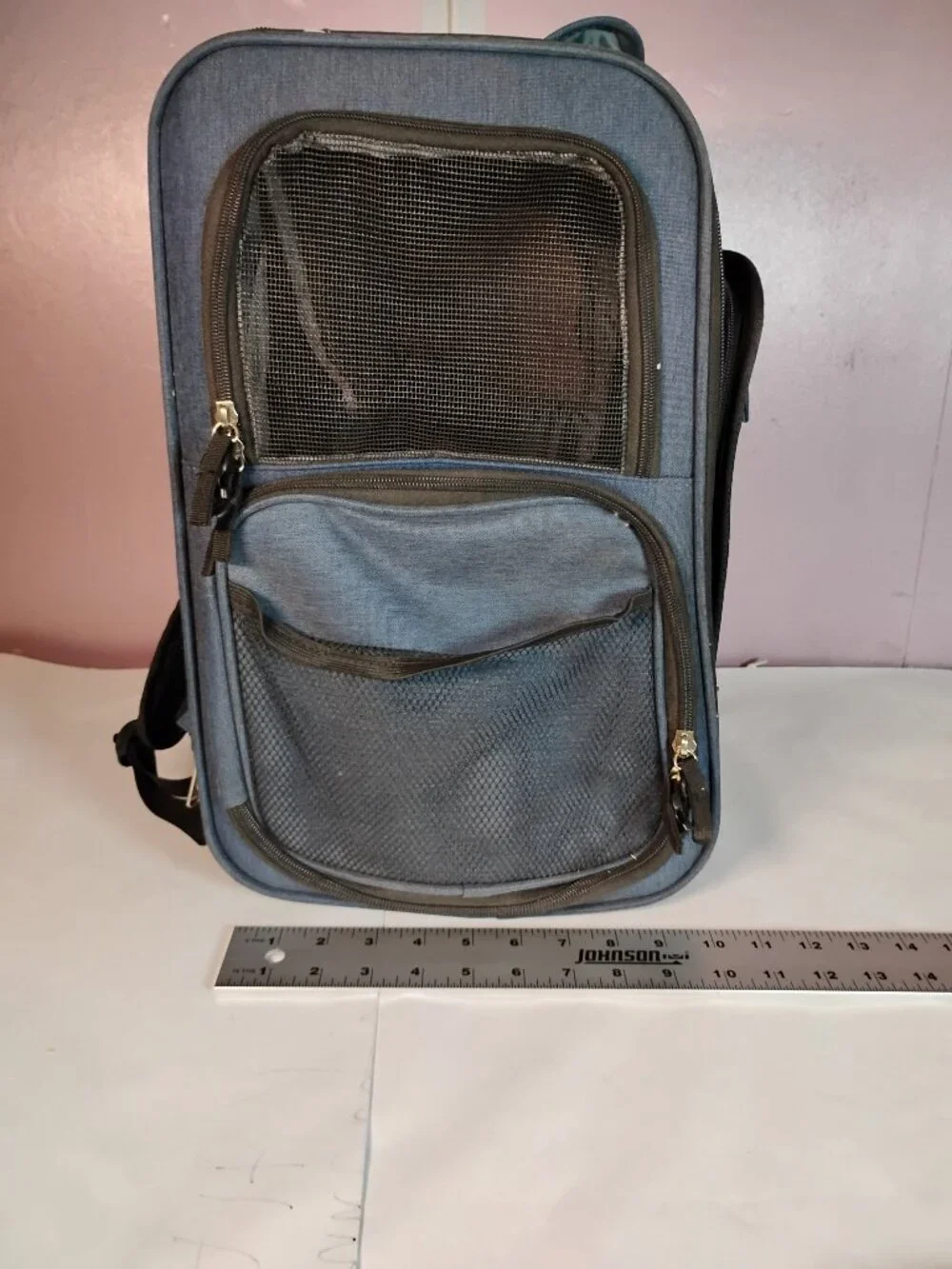 Expandable Pet Carrier Backpack Blue Soft Sided Cat Dog Travel Carrier w Mesh
